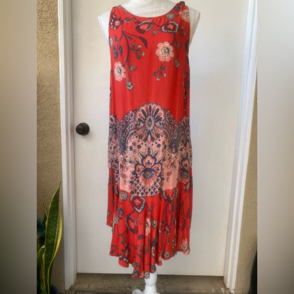 intimately free people red floral open back slip dress sz. s